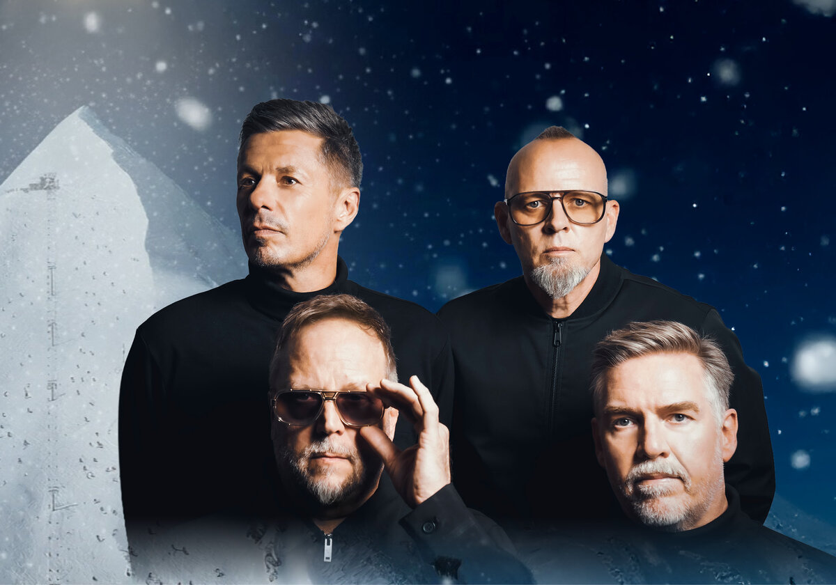 Die Fantastischen Vier vor einer verschneiten Bergkulisse als Headliner des Skiopening 2026.