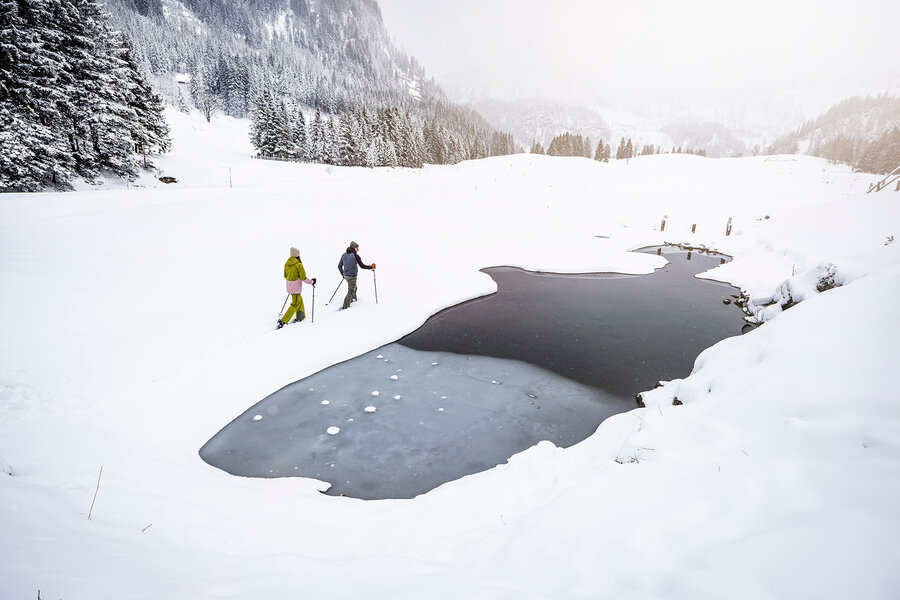Personen beim Winterwandern auf der Gnadenalm.